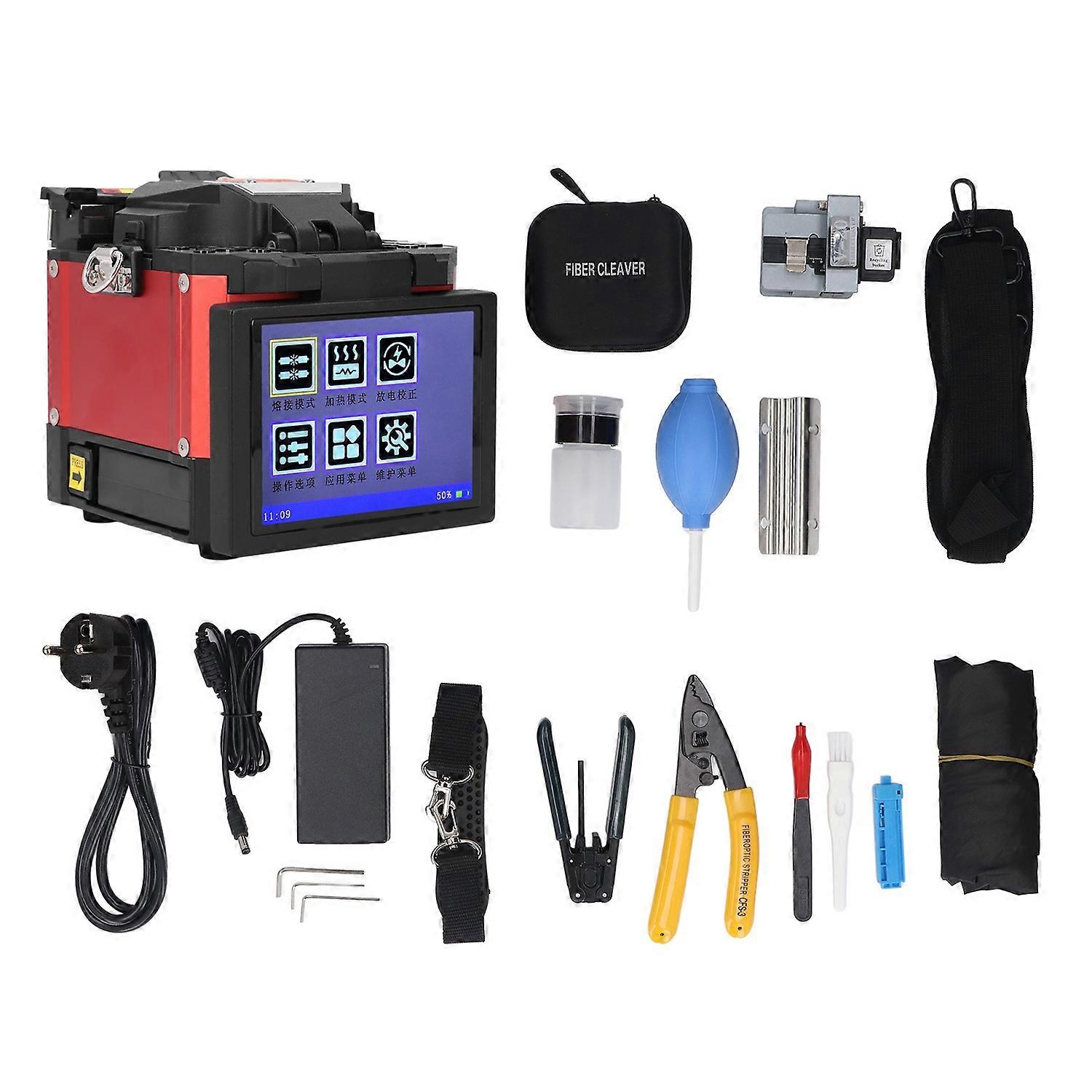 Fiber Fusion Splicer Kit 5.0 Inch Screen Automatic Fiber Heating Splicing Machine for 80‑150μm Cladd