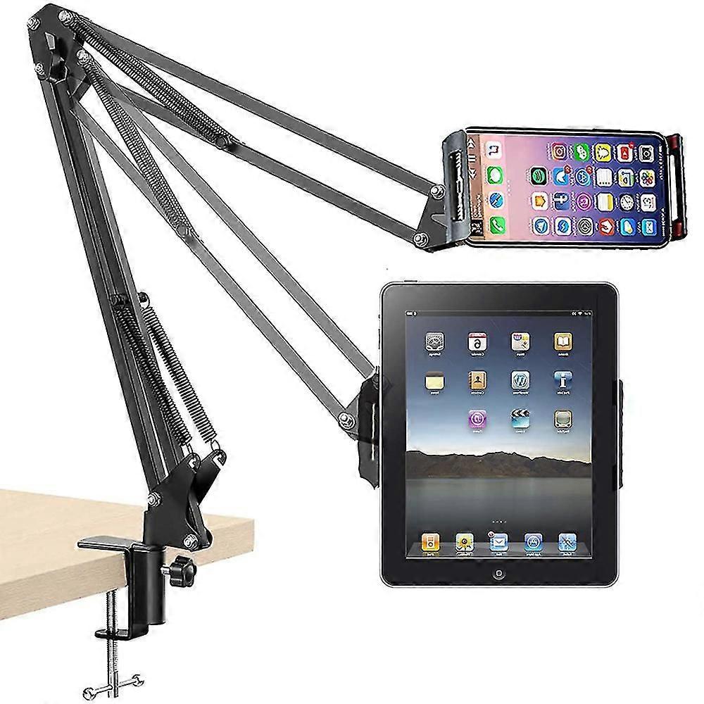 Overhead Video Stand Phone Holder Articulating Arm Phone Mount Table Top Scissor Boom Arm Articulating Phone Stand Tablet Phone Holder For Streaming P