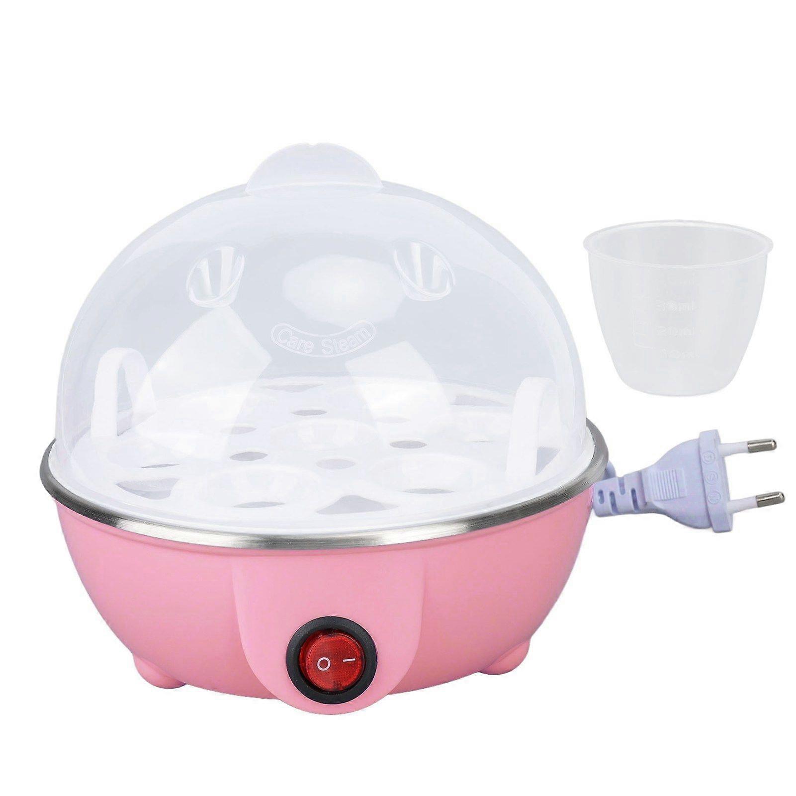 Chicken Egg Cooker Make Up to 7 Large Boiled Eggs Anti Dry Burning Automatic Power Off Egg Poacher with Heating Plate EU Plug 110V Pink