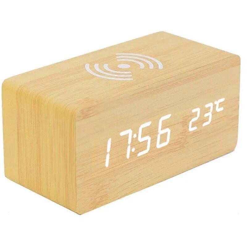 Large LED Display Wooden Digital Clock With Power Saving Mode