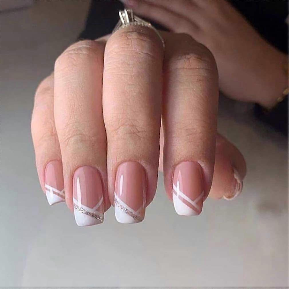 A set of 24pcs oblique French manicure-JP823+ with 1 set of about 24 stickers