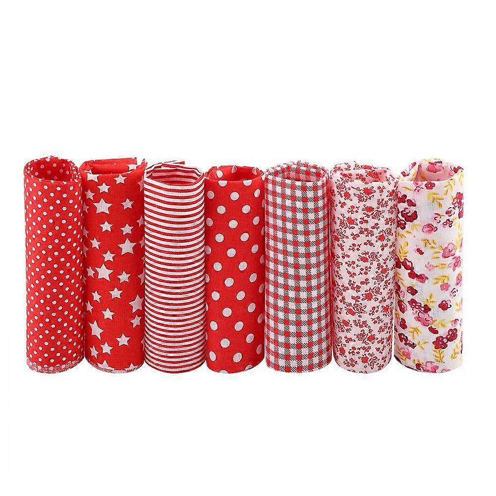 7pcs 25*25cm Cotton Fabric DIY Assorted Squares Pre Cut Bedding Suite Quarters Bundle (Red)