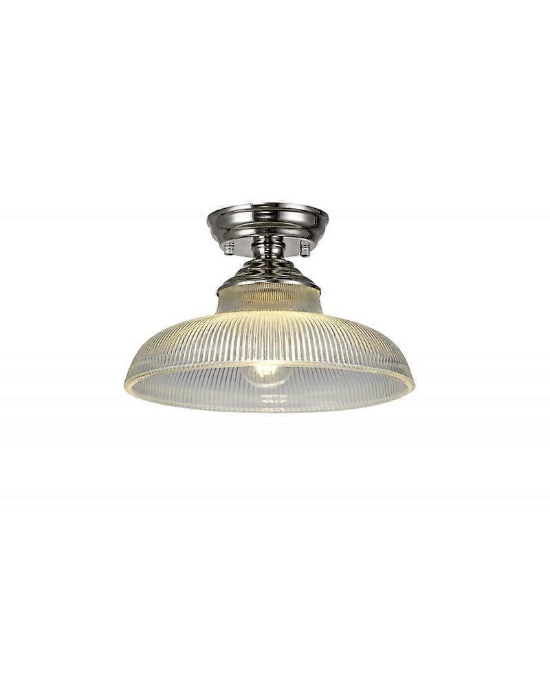 Wisp 1 Light Flush Ceiling E27 With Flat Round 30cm Glass Shade Polished Nickel/clear