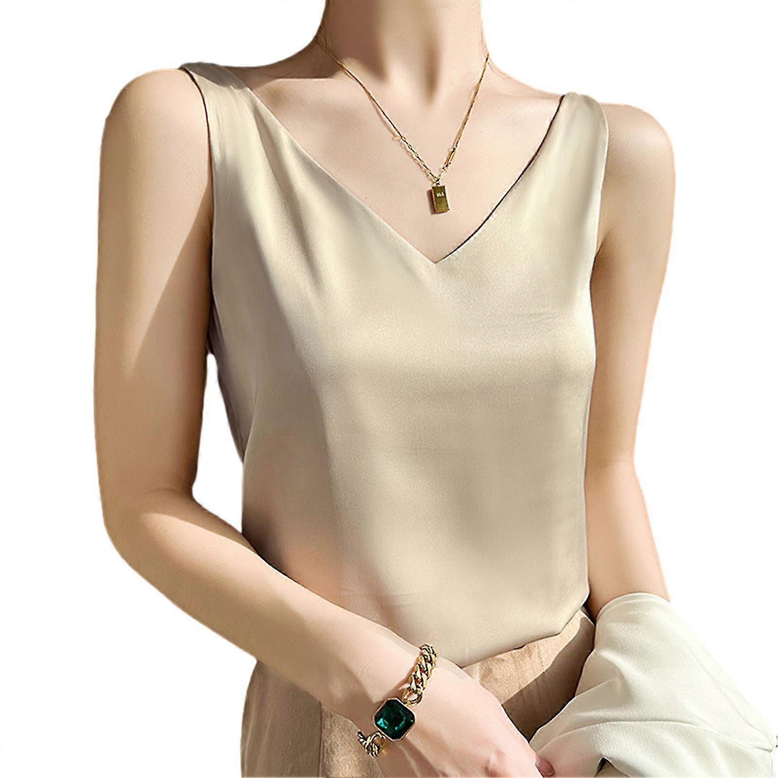 Simple Solid-Color V-Neck Casual Camisole Stylish Comfortable Soft Top for Home/Party/Travel