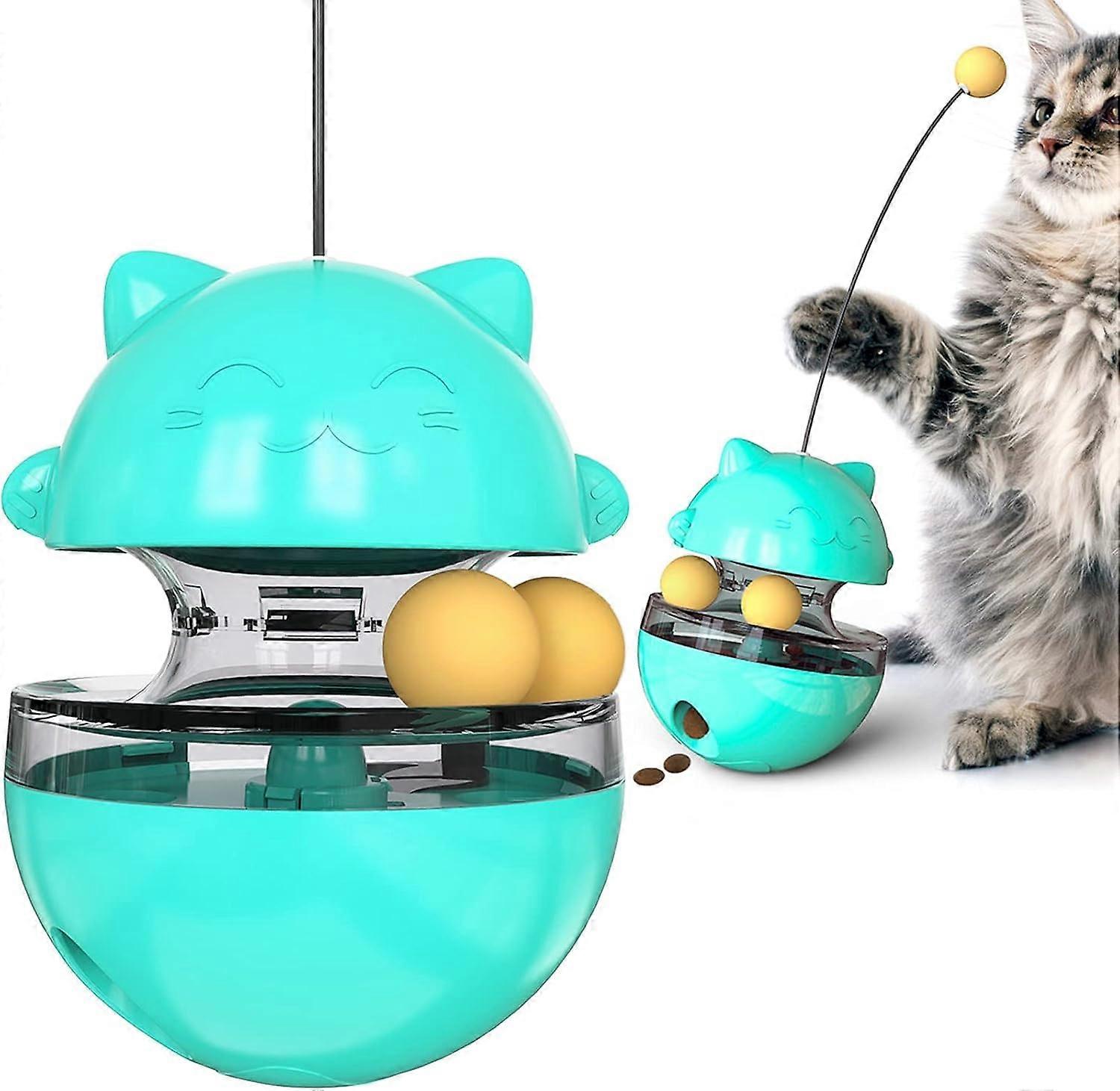 Jouet pour chat 3 en 1, jouet pour chat, jouet distributeur de nourriture pour chat, jouet interactif pour chat, boule de gobelet interactif pour chat avec balle, jouet pour chat peut pivoter à 360 degrés. (Bleu)