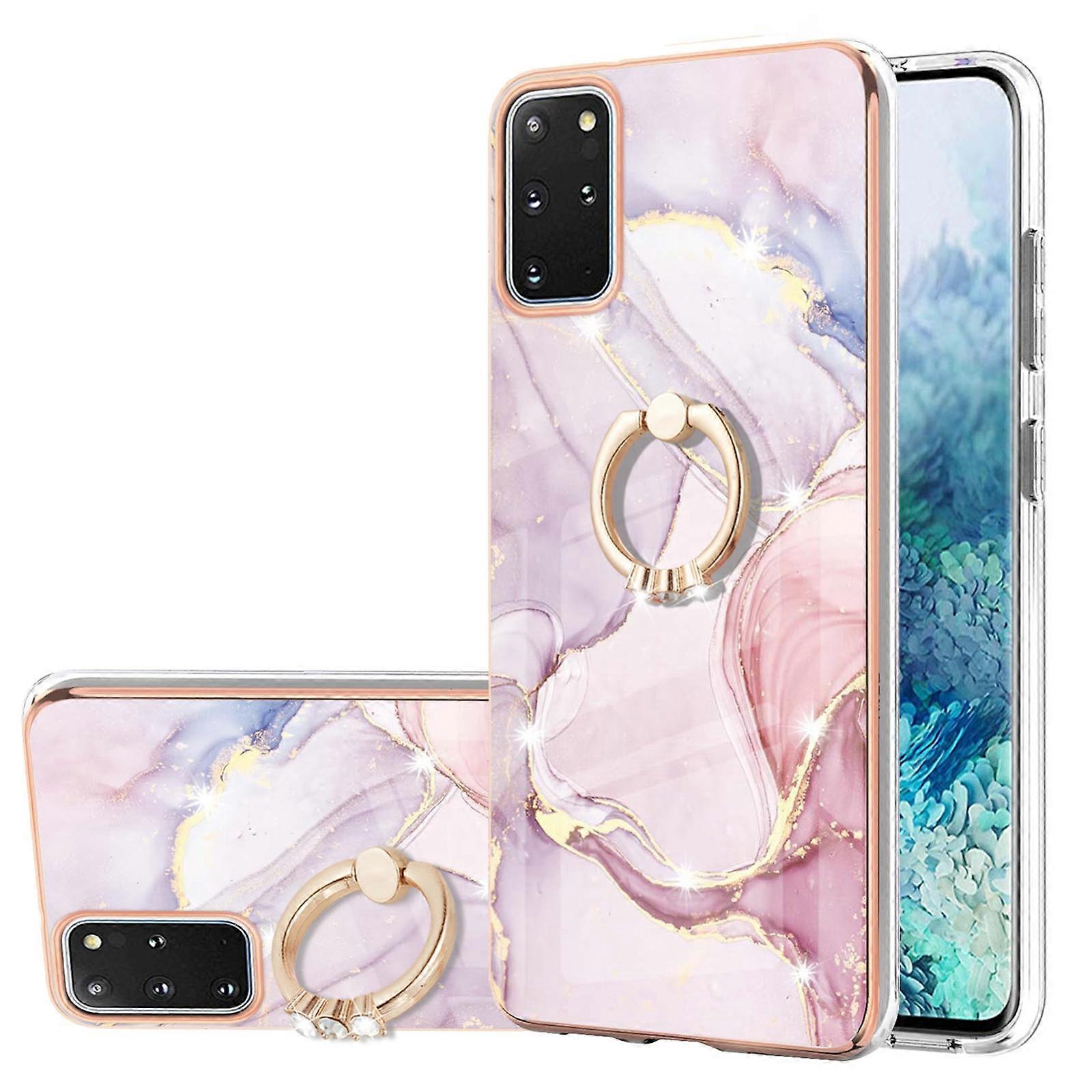 (New) For Samsung Galaxy S20+ Electroplating Marble Pattern IMD TPU Shockproof Case with Ring Holder