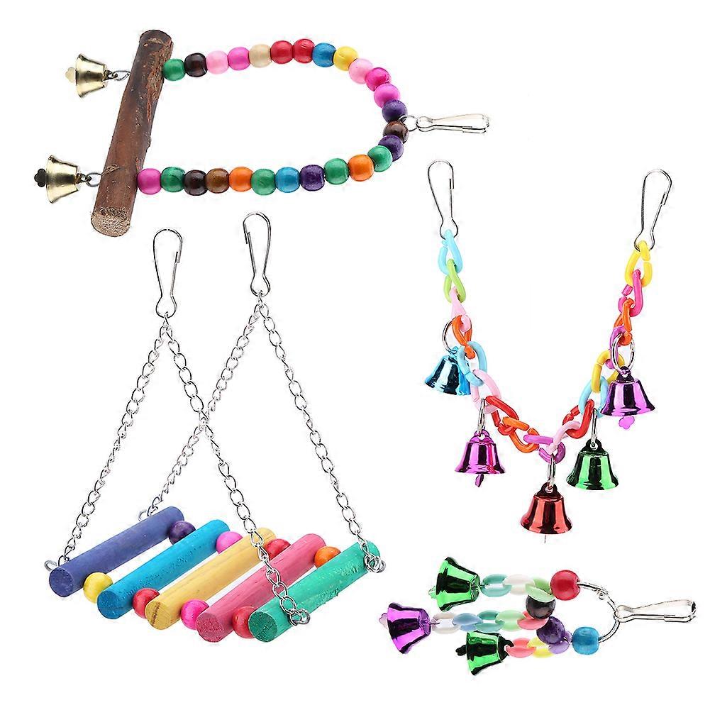 4 قطع خشبية سوينغ موقف جثم الرف الأليفة ببغاء الطيور معلقة جسر سلم لعبة المضغ