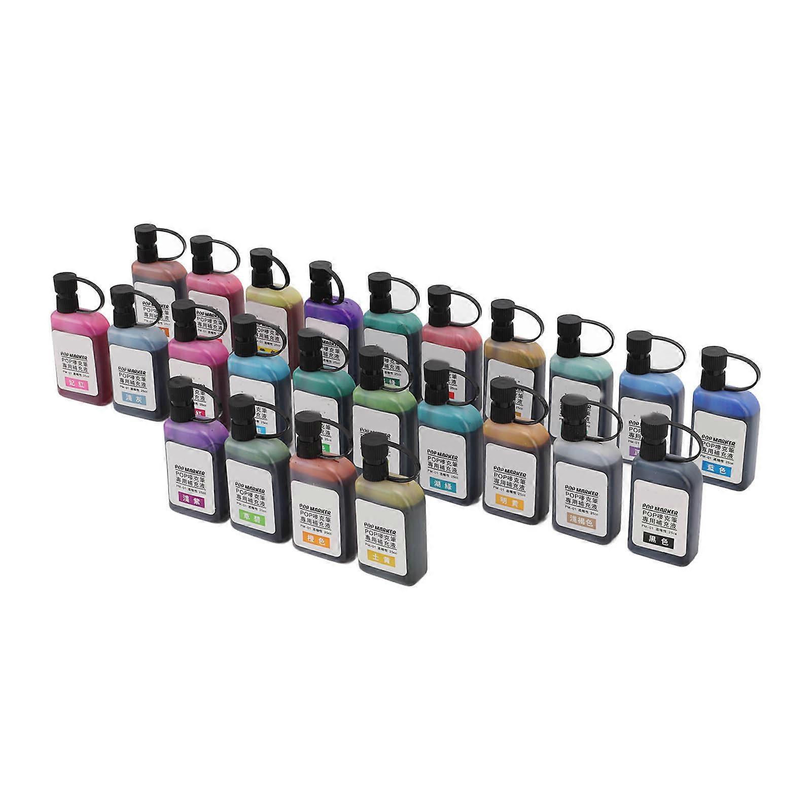 24pcs Refill Inks Colorful Waterproof Marker Replacement Inks Set with Transparent Bottles for Marker Refill