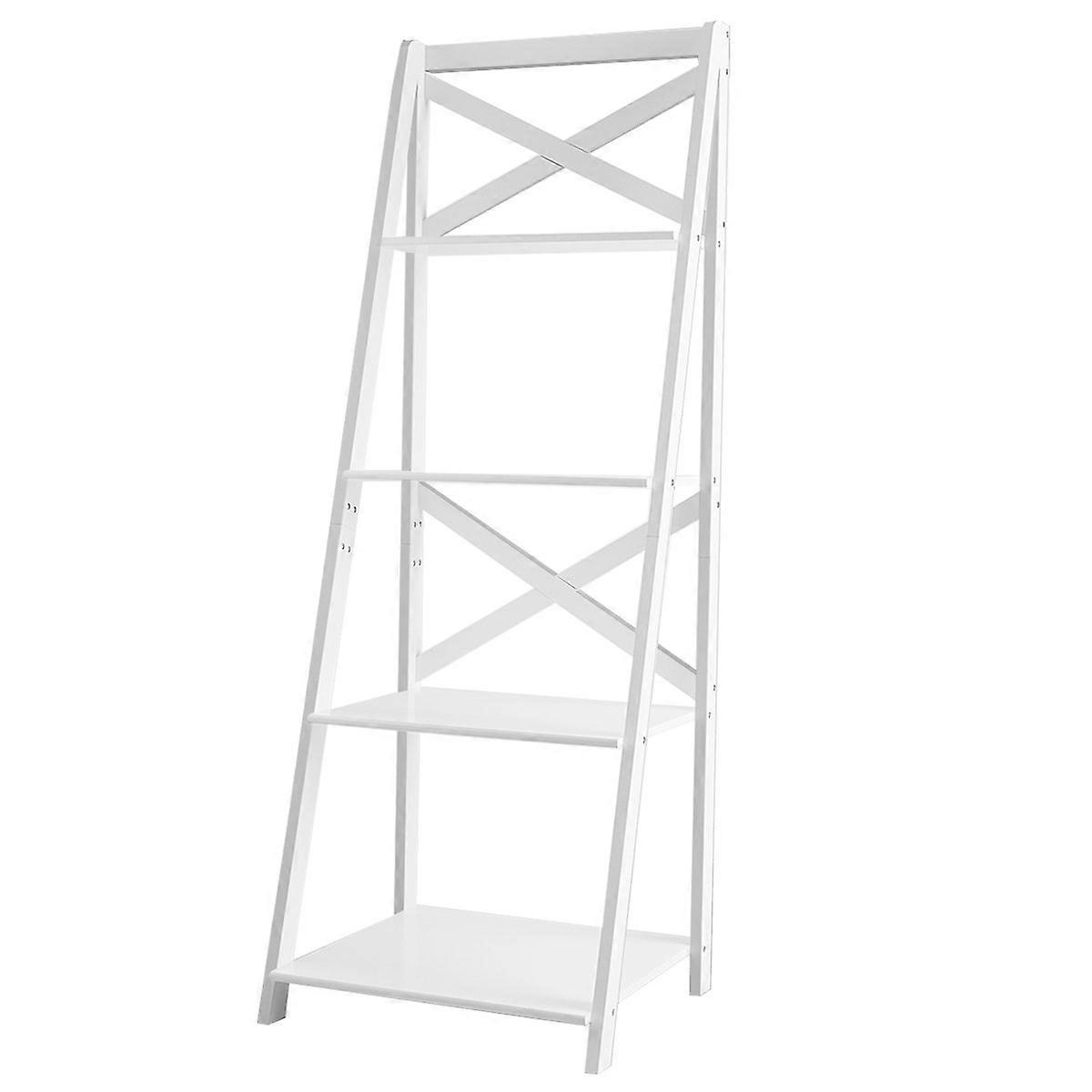 4-Tier Step Shelf Wooden Corner Shelf with Crossbar 51 x 46 x 143 cm White