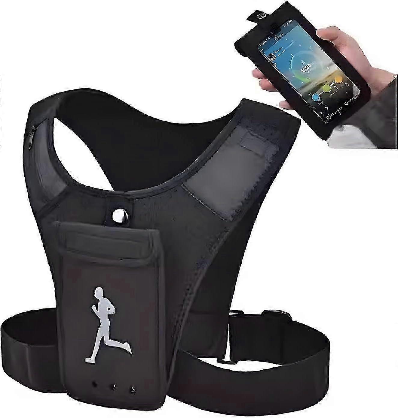 Running Vest Phone Holder, Running Phone Holder Vest with Adjustable Belt, Reflective Strips, Shoulder Pockets for Keys and Gels