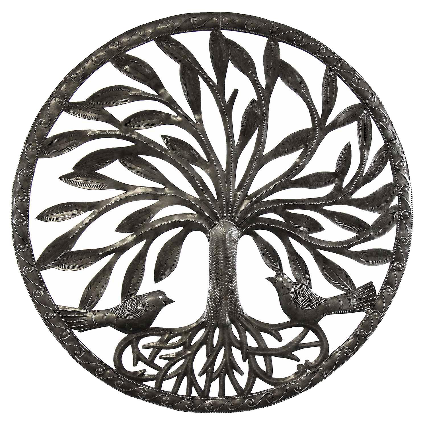 Tree of Life with Two Birds Metal Wall Art Croix des Bouquets