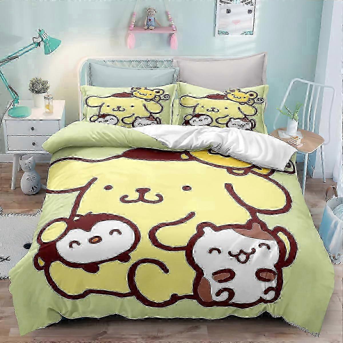 v1781 Lençóis Dos Desenhos Animados Conjunto de Capa de Edredão, Anime Conjunto de Cama, PompompurinConjunto de Capa de Edredom de 3 Peças, estojo (1 Capa de Edredão e 2 Fronhas) Lençóis