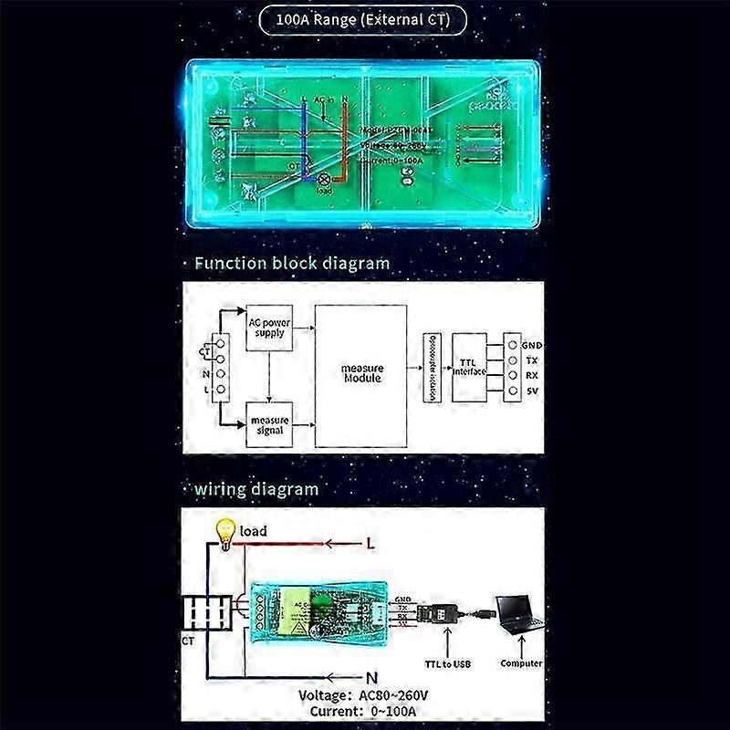 100A PZEM 004T 3,0 Wattmeter + Gehäuse + Schließen CT Kwh Meter Volt Ampere Stromprüfmodul für TTL COM2 / COM3 / COM4 DS