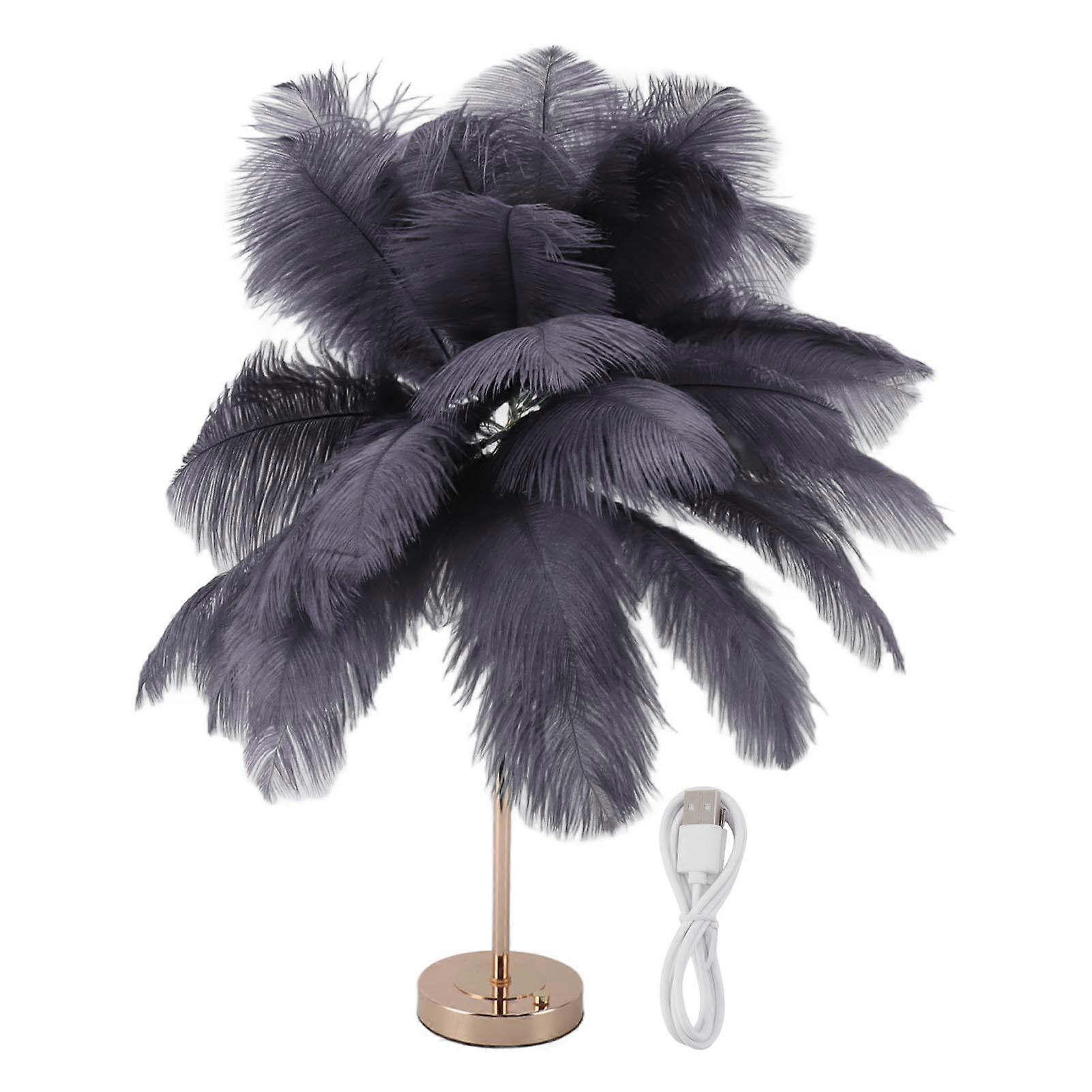 Decorative Table Lamp 30PCS Feathers USB Rechargeable Light Touch Control Desk Light Built in Battery Grey