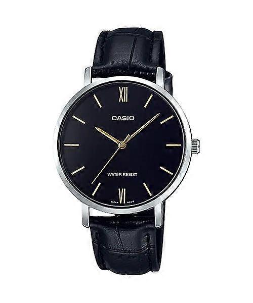 Casio Ltp-vt01l-1budf Women's Black Leather Watch – Black Dial