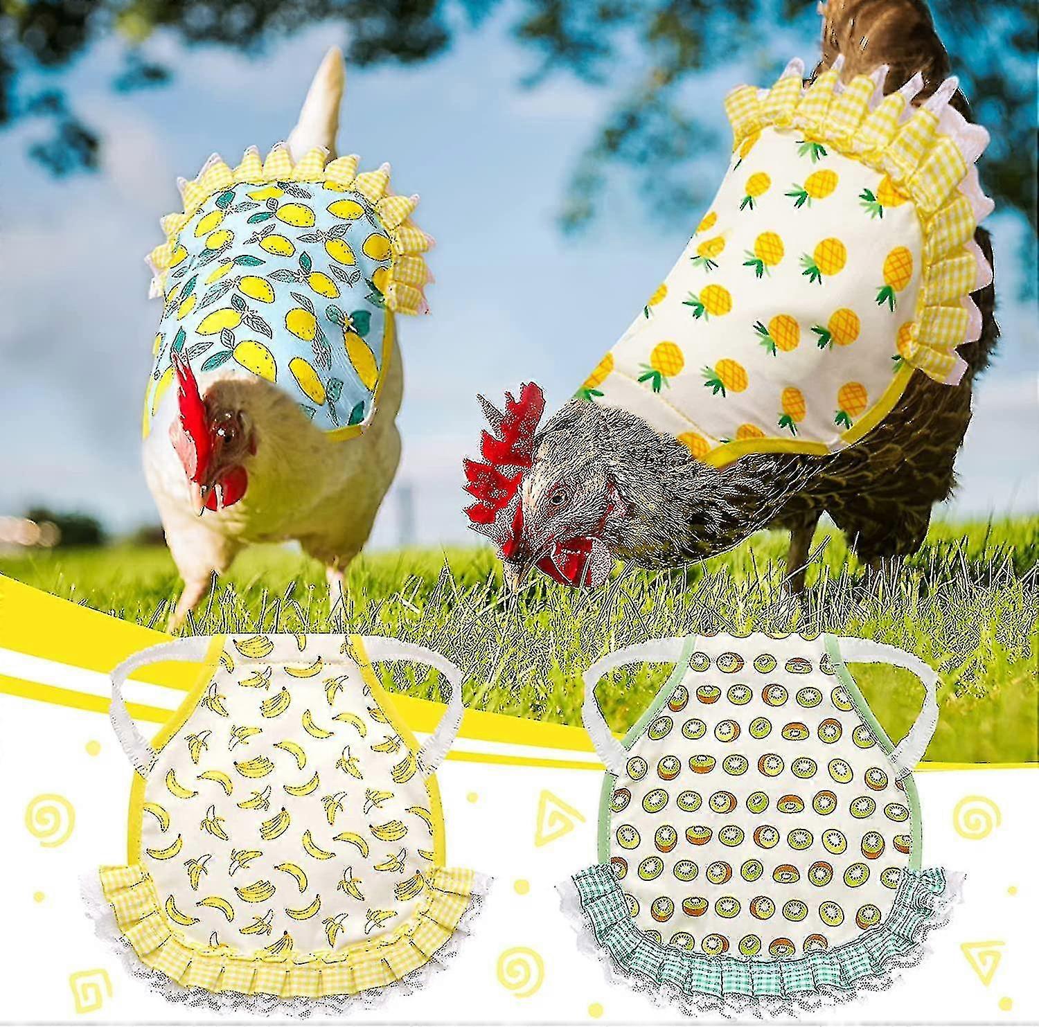 4 Pack Chicken Saddles Hens Apron Fruit Pattern Wing Back Protector With Elasticity Strap