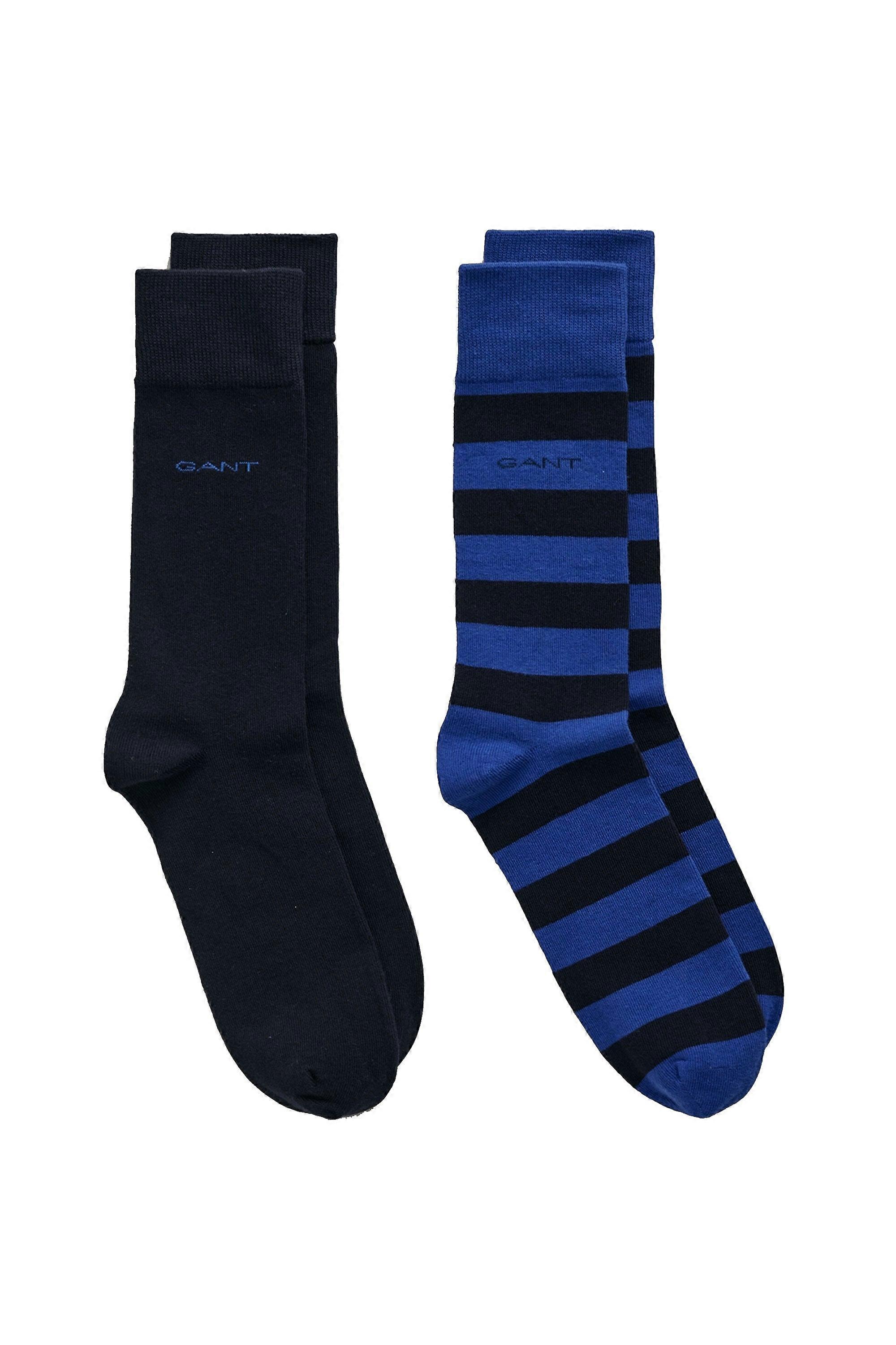 Gant 2 Pack Barstripe And Solid Socks College Blue