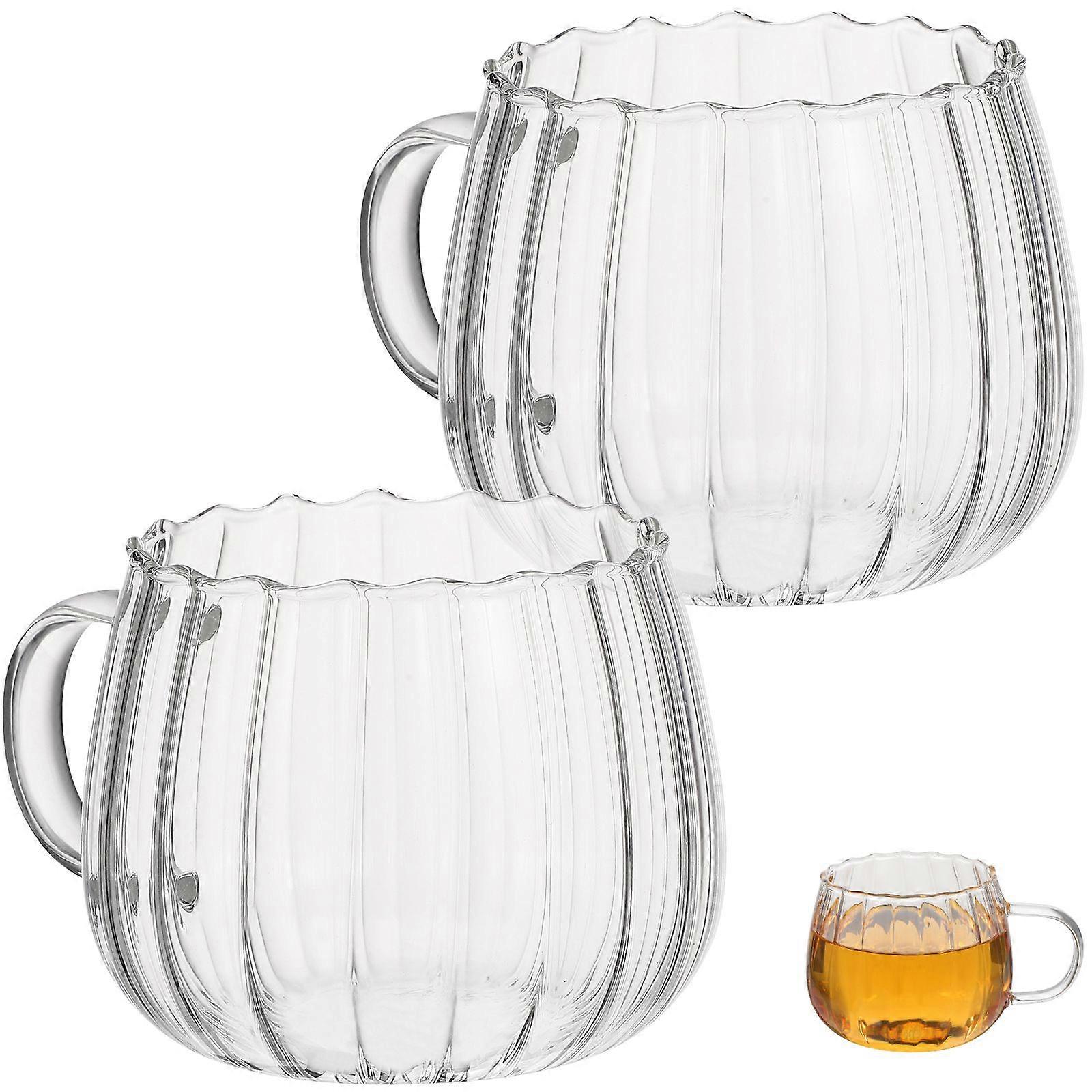 2pcs Transparent Glass Mugs with Handle 350ml Coffee Tea Mugs Soup Clear Drinking Cups