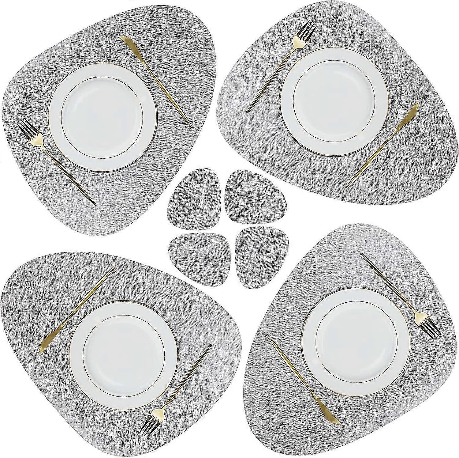 Leather Placemat and Coaster Set, Waterproof Wipeable Non-Slip Christmas Table Mat (Light Grey)