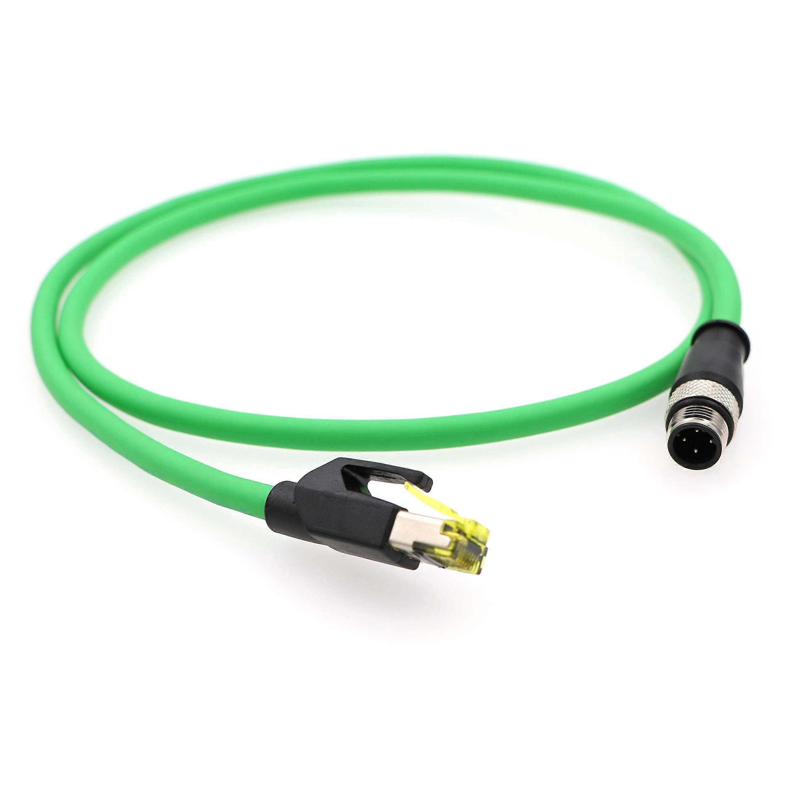 M12 4 Position D-Coded Connector to RJ45 Cat5e Ethernet Cable Assembly 3.3Ft 1M Shielded Networking Cable