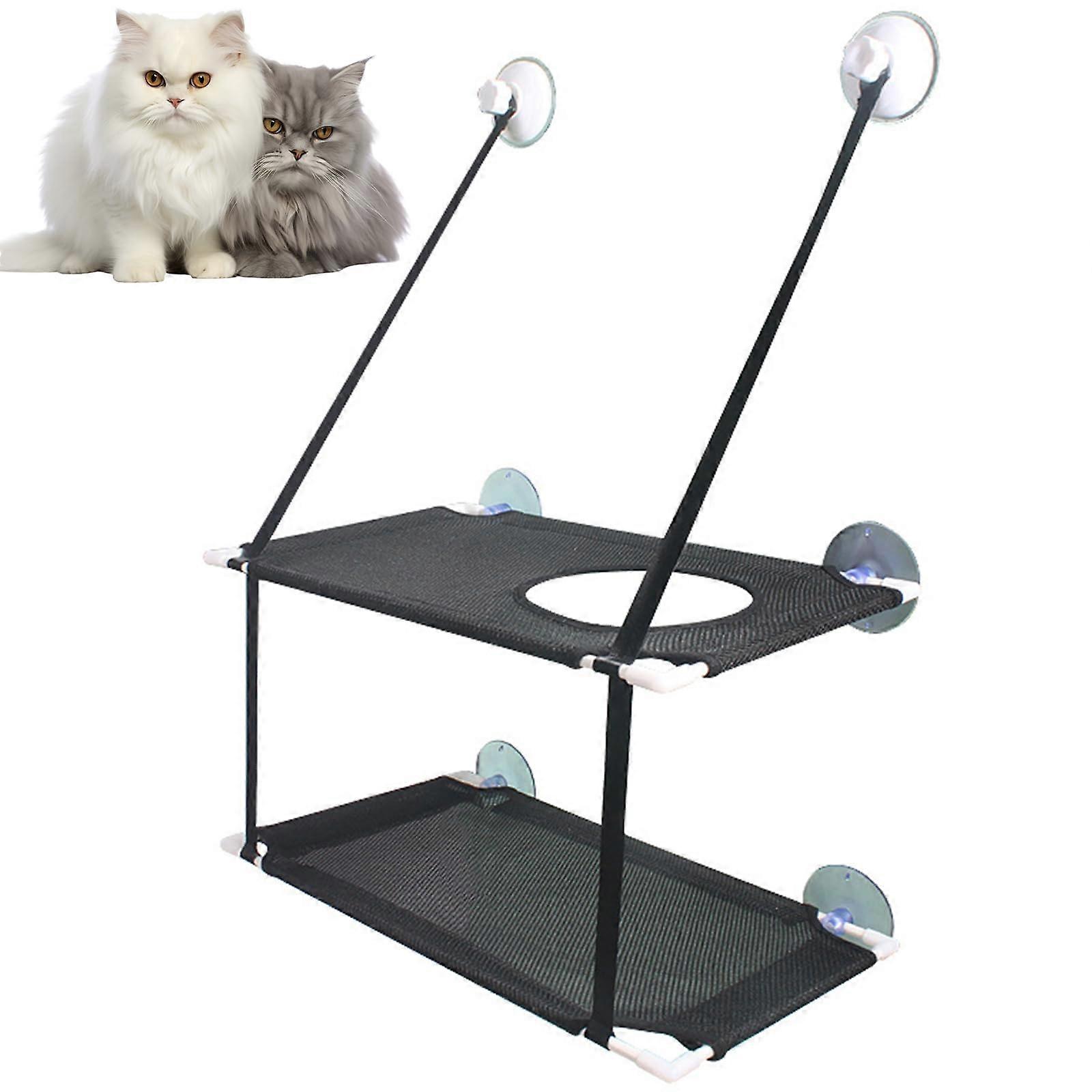 Cat Window Bed - 2 Layer Folding Cat Hammock with Metal Frame, Soft Mats, Double Layer Design, Black Sunny Shelf