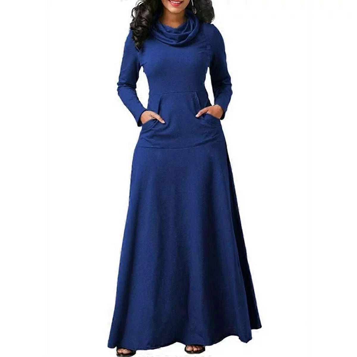 Women Evening Party Night Bow Long Sleeve Solid Long Dresses
