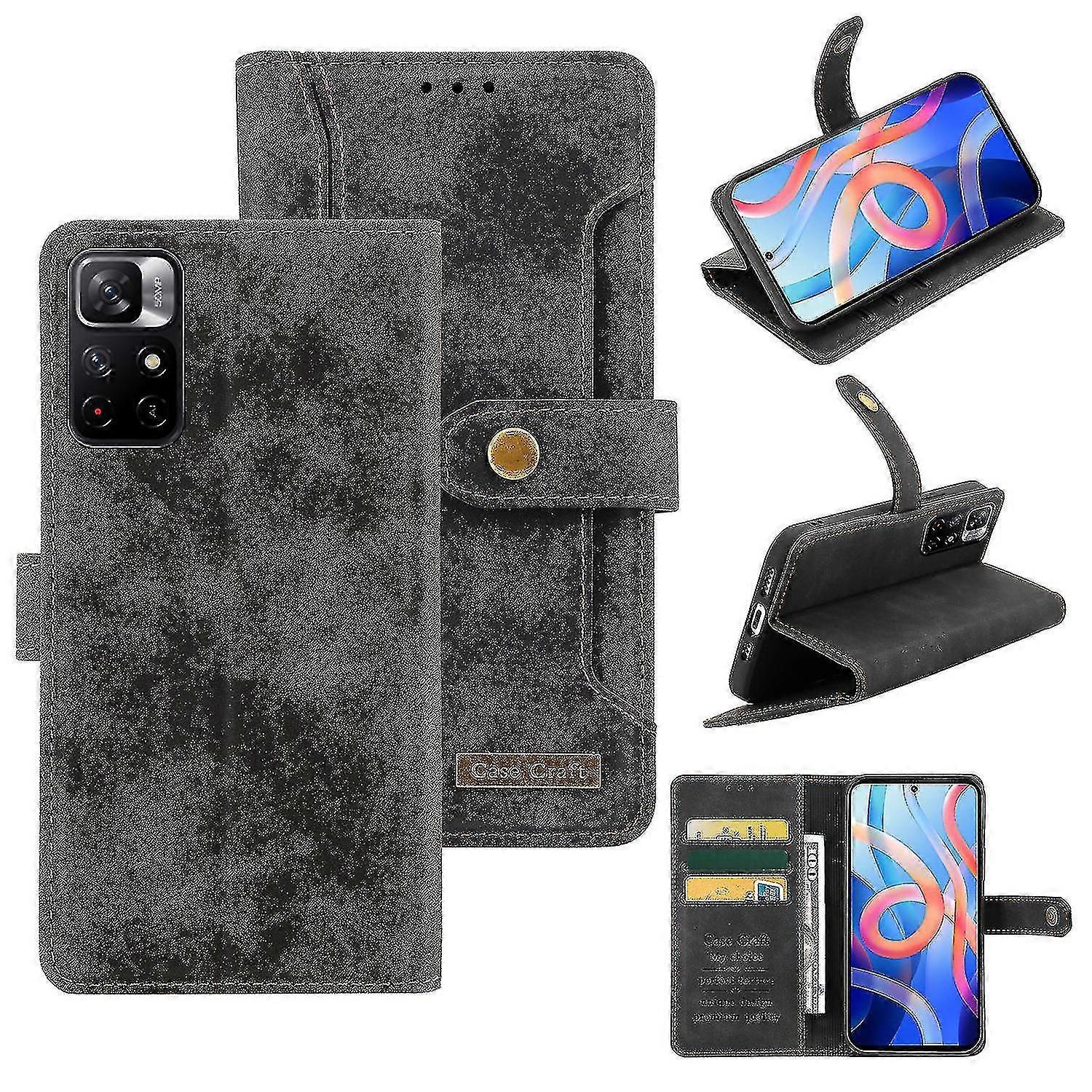 غطاء الحماية شاومي ريدمي نوت ١١ تي المغناطيسي من الجلد الفاخر - أسود