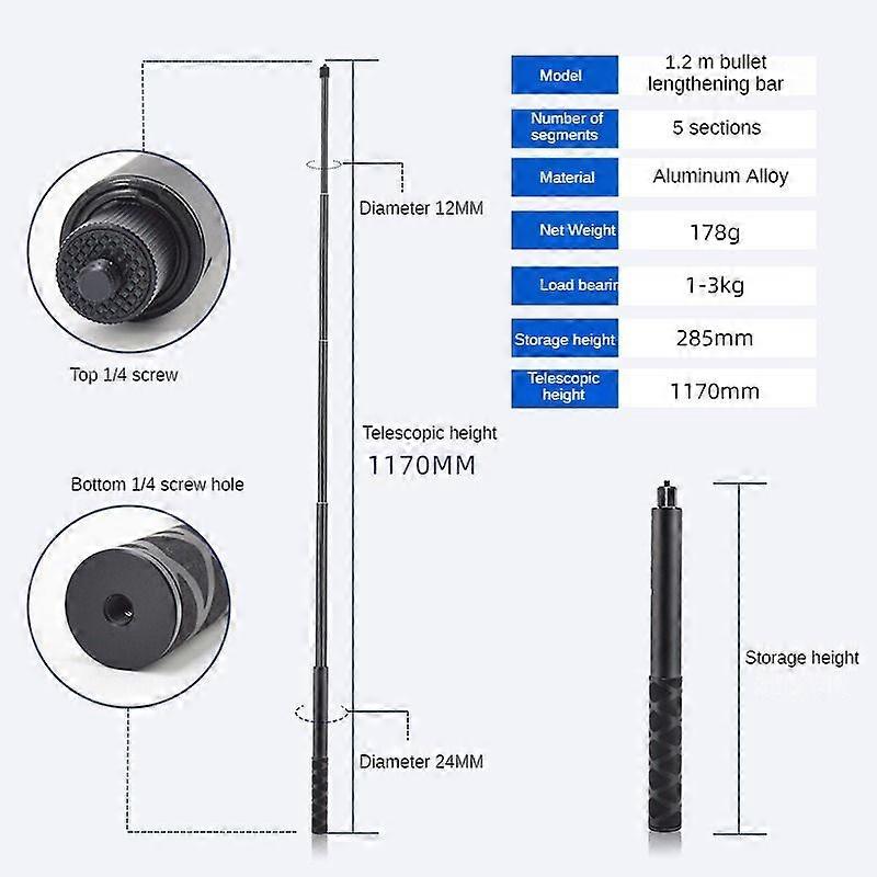 Extendable Foldable Aluminum Alloy Invisible Selfie Stick Pole Universal Rod Phone Selfie Stick Compatible With Gopro Insta360