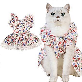 Dog Dress Pet Wedding Dress Princess Lace Puppy Birthday Party Outfit Formal Apparel Girl for Small Medium Dogs Cats Floral Princess Pet Dress