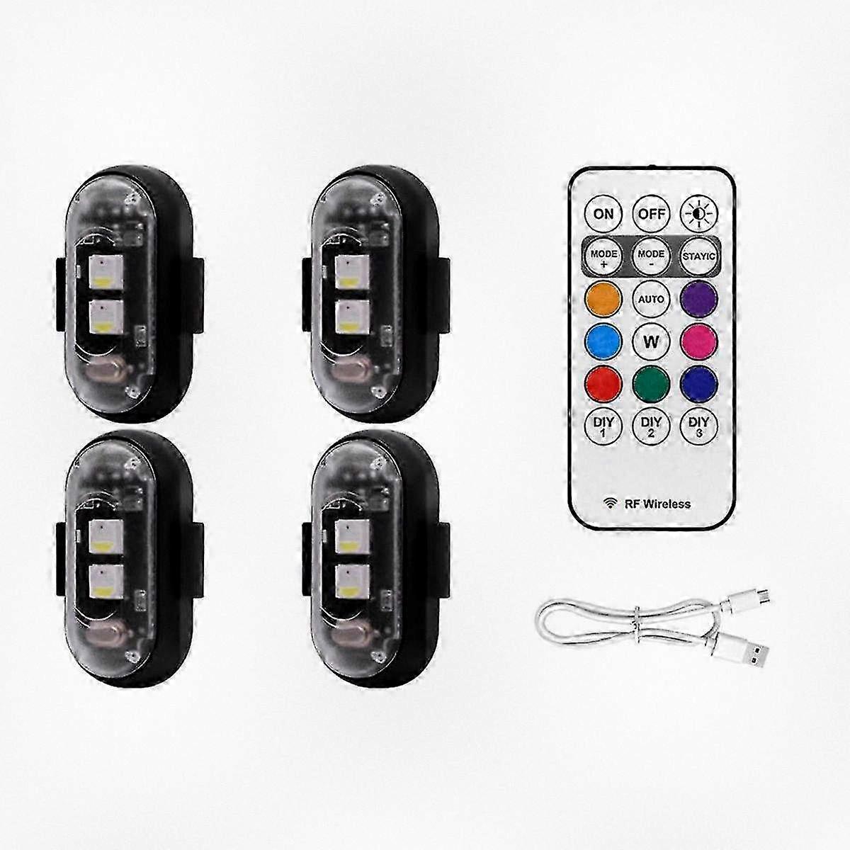 4PCS Wireless LED Strobe Lights with Remote, 8 Color USB Rechargeable Waterproof Emergency Safety Lights for Vehicles