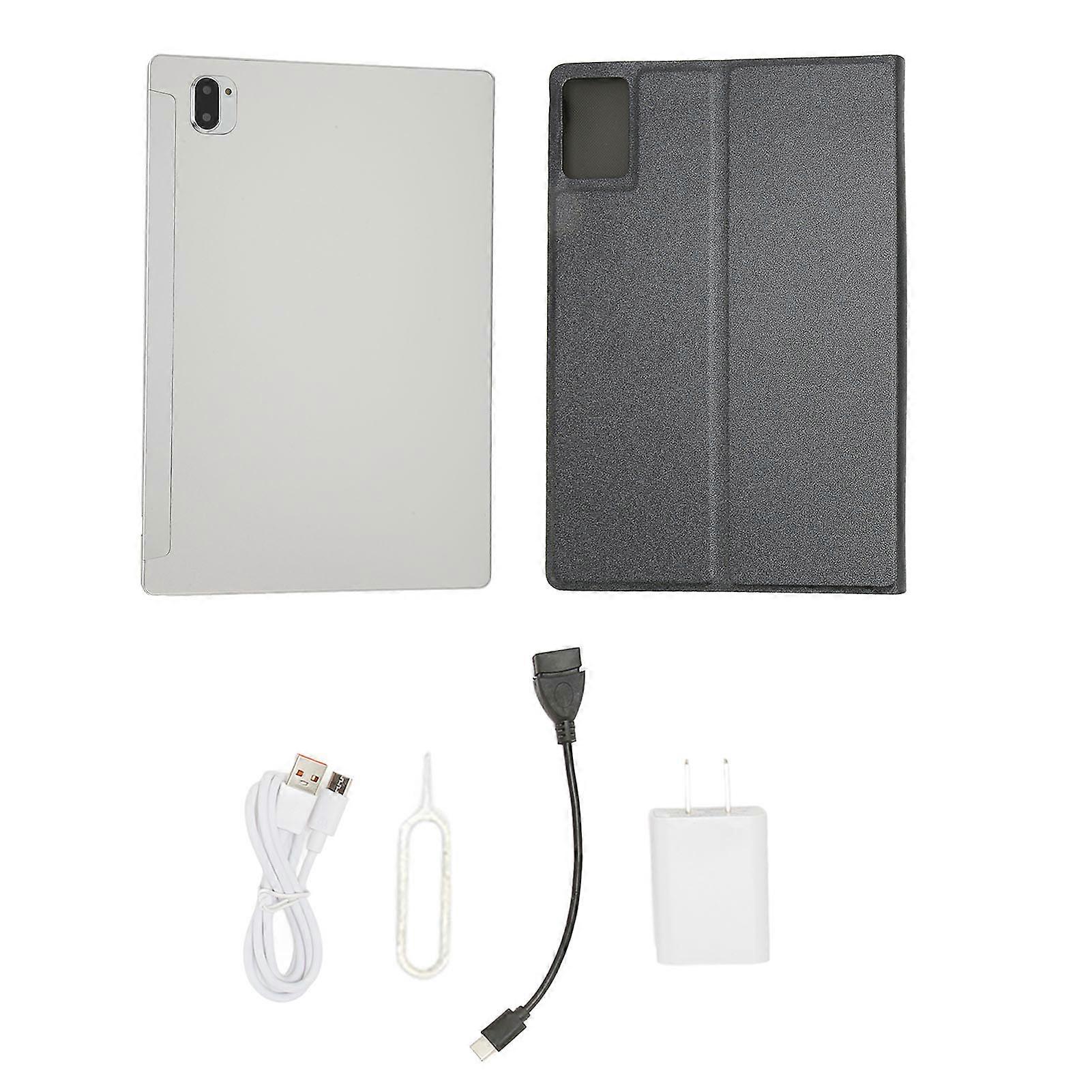 10.1 Inch Tablet for Android 12 8 Core CPU 6GB 128GB 4G Network Tablet with Protective Case Silver