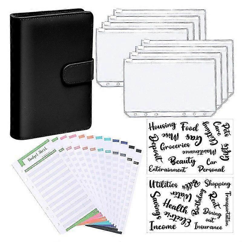 Lebanghui A6 Binder Budget Planner Notebook Covers Folder Size 6 Hole Pockets Plastic Zipper Money Saving Envelope