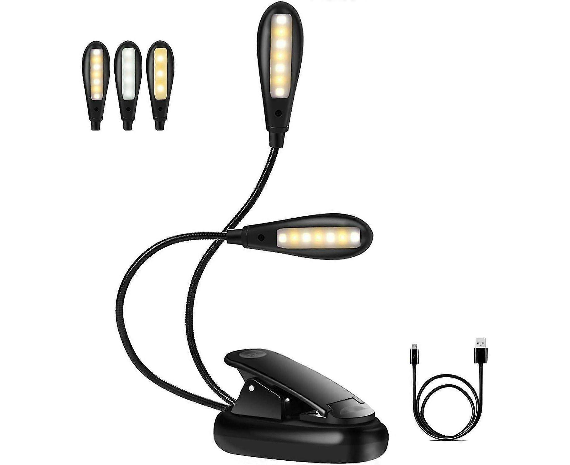 Rechargeable Clip-On Reading Light with 14 LEDs, 9 Modes, 3 Colors, 360 Flexibility, USB Rechargeable, Portable