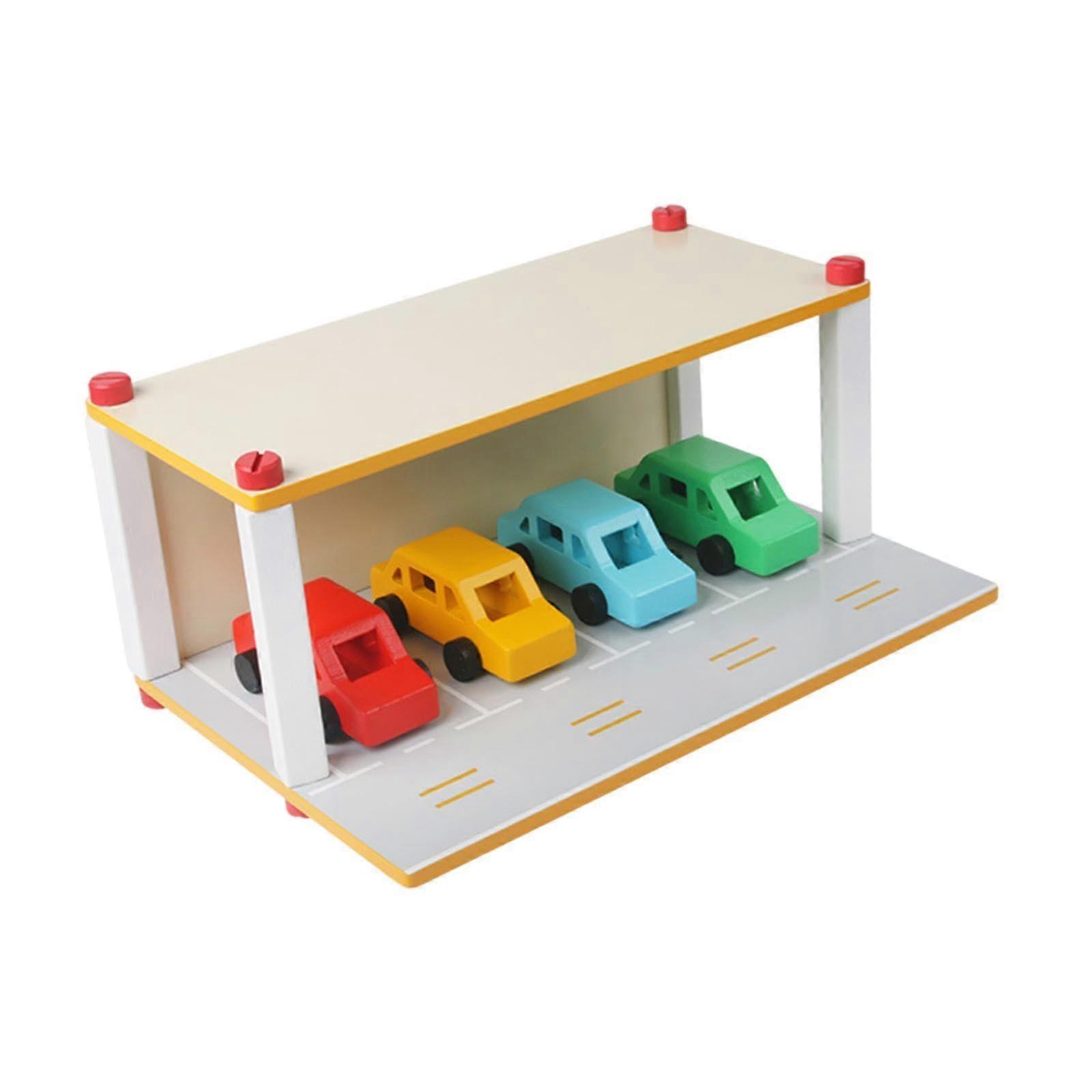 Wooden Parking Lot with Car Vehicle Play Role Toy for Kids and