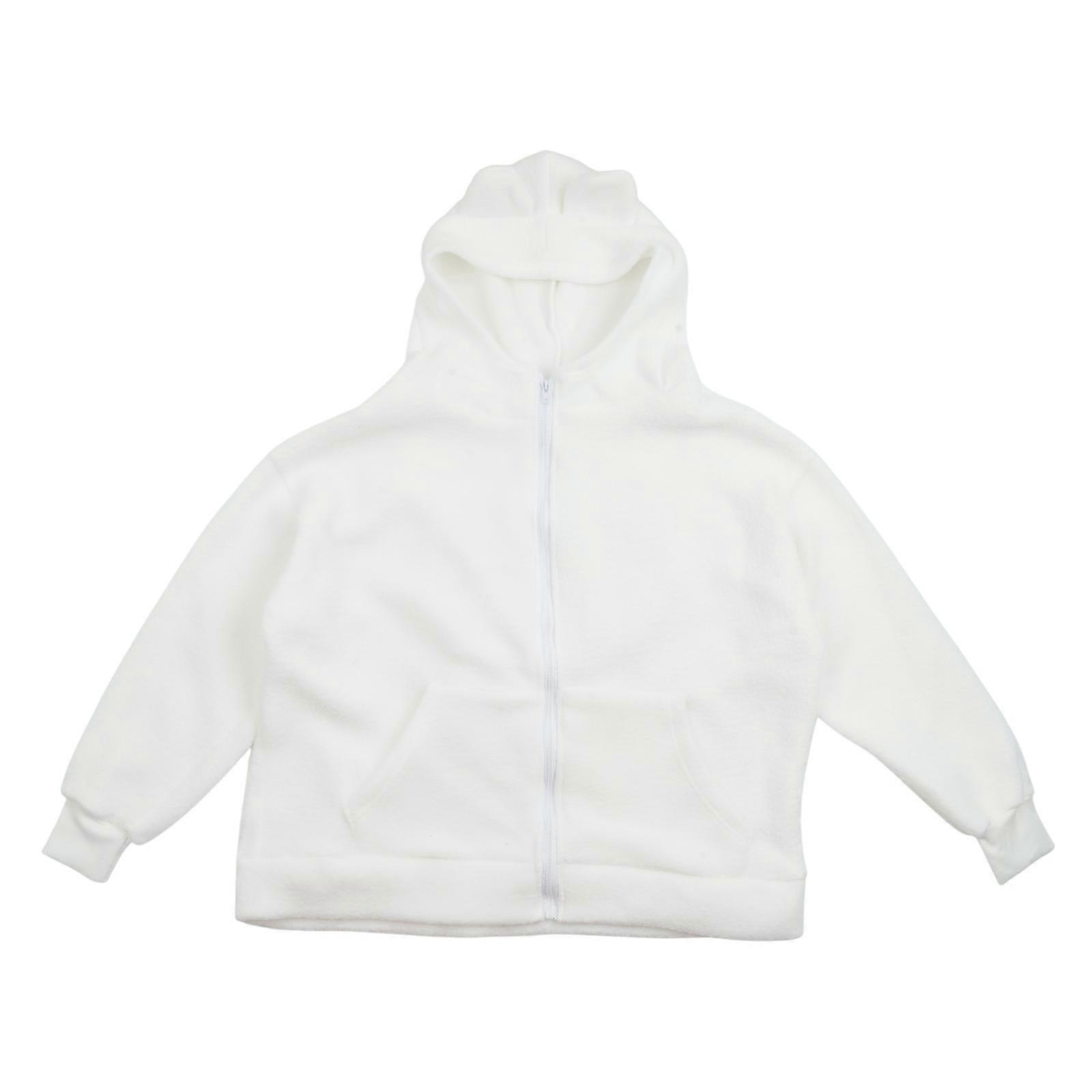 Giacca in pile con cerniera a maniche lunghe da donna Orso carino Orso felpe con cappuccio in lana di agnello finto Felpa oversize con tasche Bianco XL