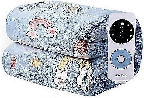 Cobertor Aquecido Elétrico de Flanela com Controle Duplo, Com 4 Configurações de Calor e um Temporizador de Desligamento Automático de 12 Horas, Cobertor de Aquecimento Rápido em Azul