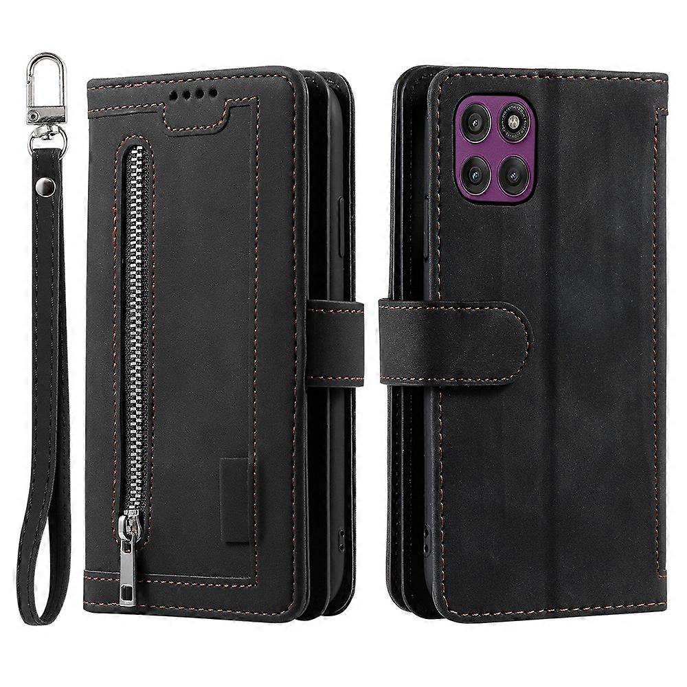 متوافق مع Motorola Edge 60 Pro 5G Case 9 فتحات بطاقة سحاب محفظة PU غطاء هاتف جلدي PU مع حزام معصم