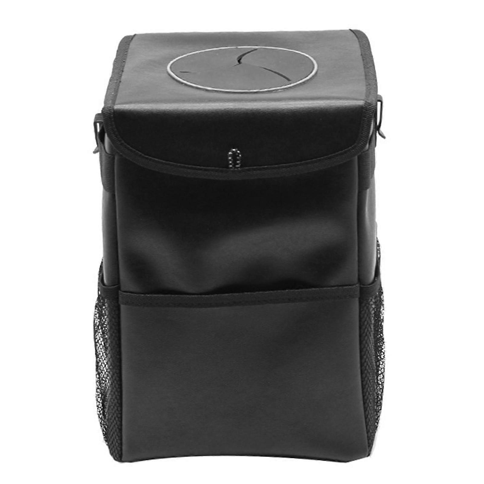 Car Trash Can with Lid and Storage Pockets, Leak-Proof Organizer, Collapsible and Portable Waterproof Hanging Garbage Bin, (Black, Large)