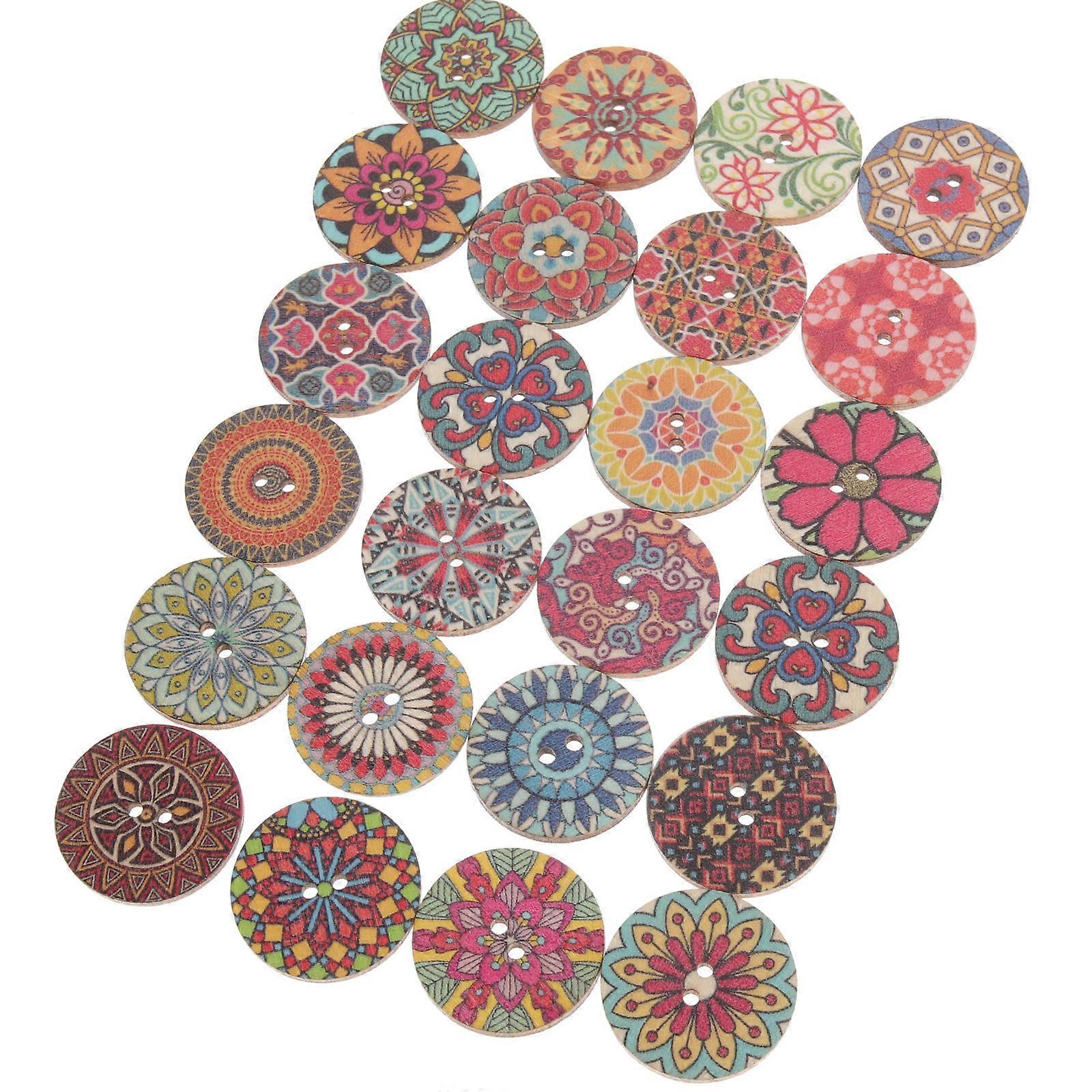 Round Decorative Button Wooden Buttons Artisans Assorted Color 100Pcs