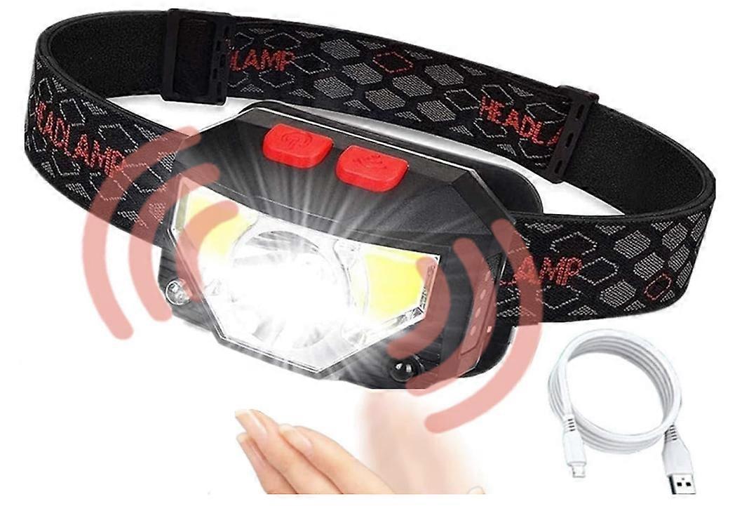 LED Headlamp Headlight with 6 Light Modes, Motion Sensor Control Headlight Flashlight for Cycling Running Hiking Camping for Kids Adults(Black)