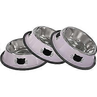 3pcs Edelstahl Katze und kleine Hundeschüssel Anti-Rutsch Basis Haustierbedarf