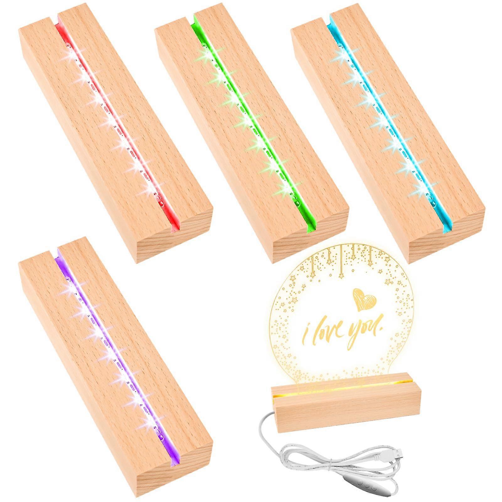 LED Sockets 4-Pack, 15 cm Wooden Base, 7 Colours, USB Switch, Adjustable