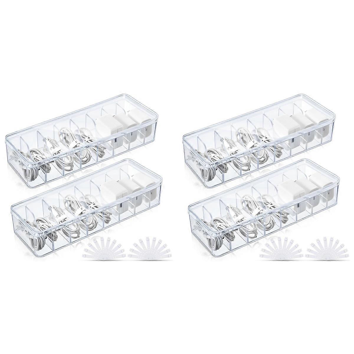 2Pcs Cable Storage Box with Wire Ties, Clear Cord Storage Box , Organizer for Home Office Desk Organ