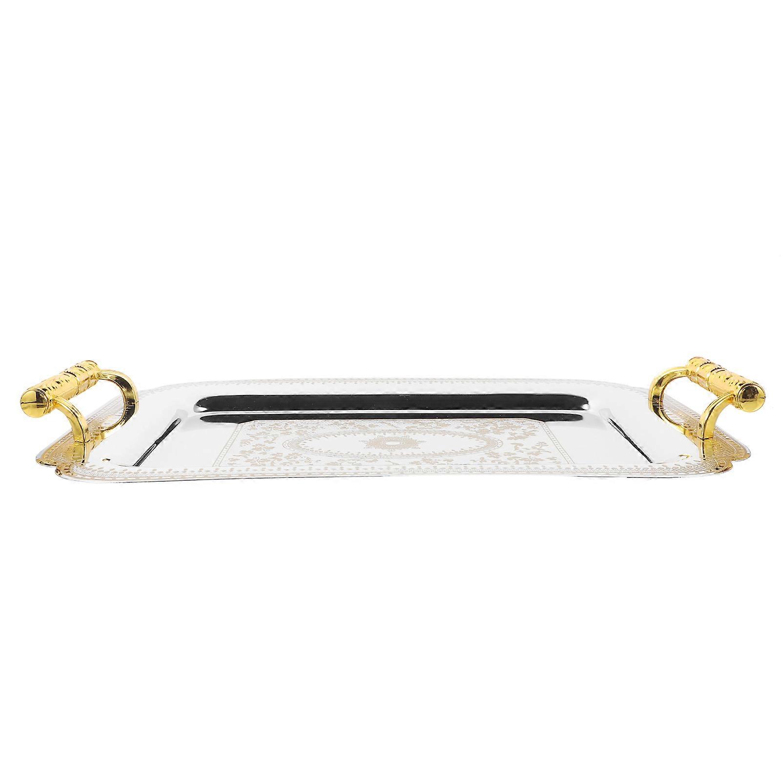 Serving Tray With Handle Golden Rectangular Vintage Style For Dining Table Events 1Pcs
