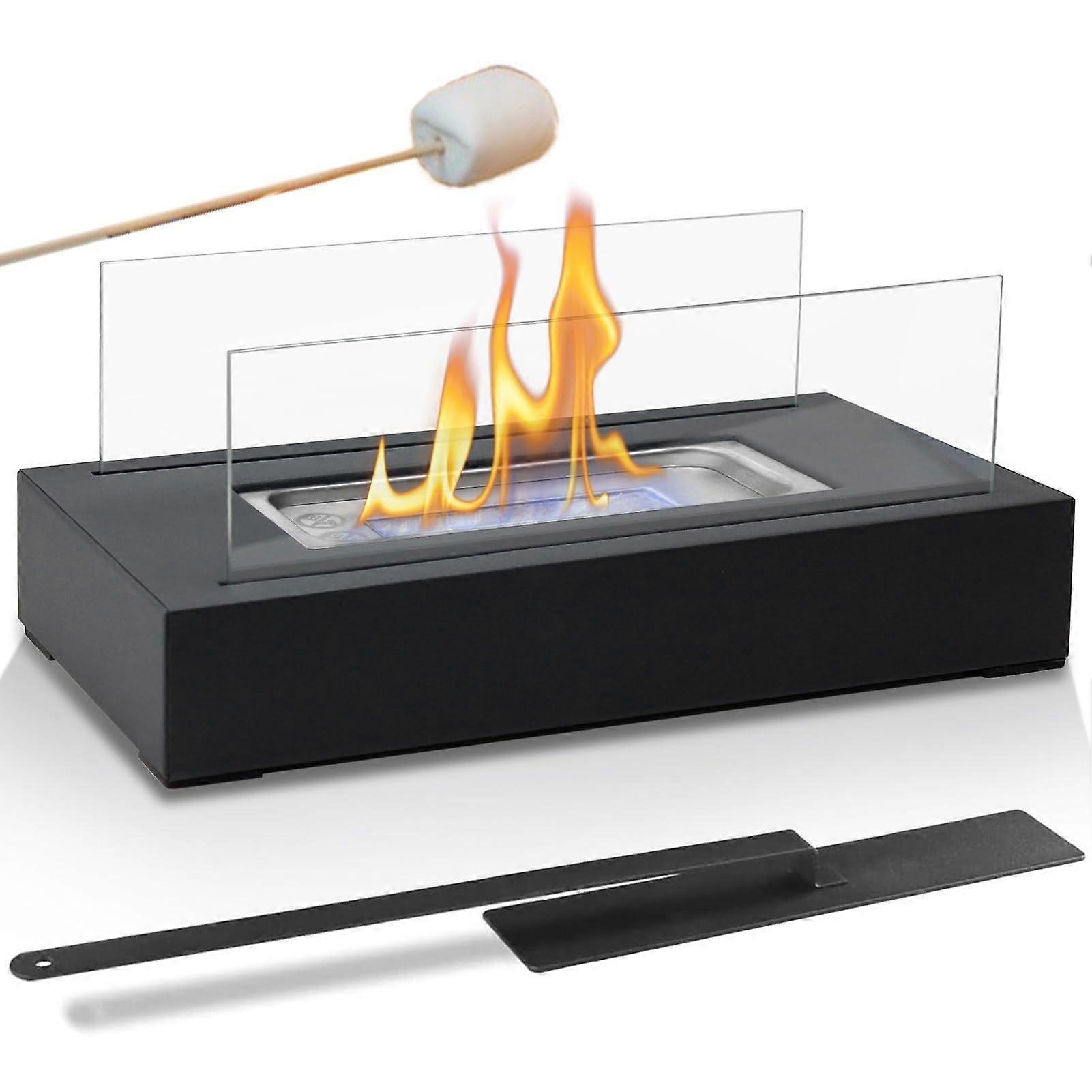 Rectangular Table Fire Pit with Windproof Glass, Smokeless Bowl