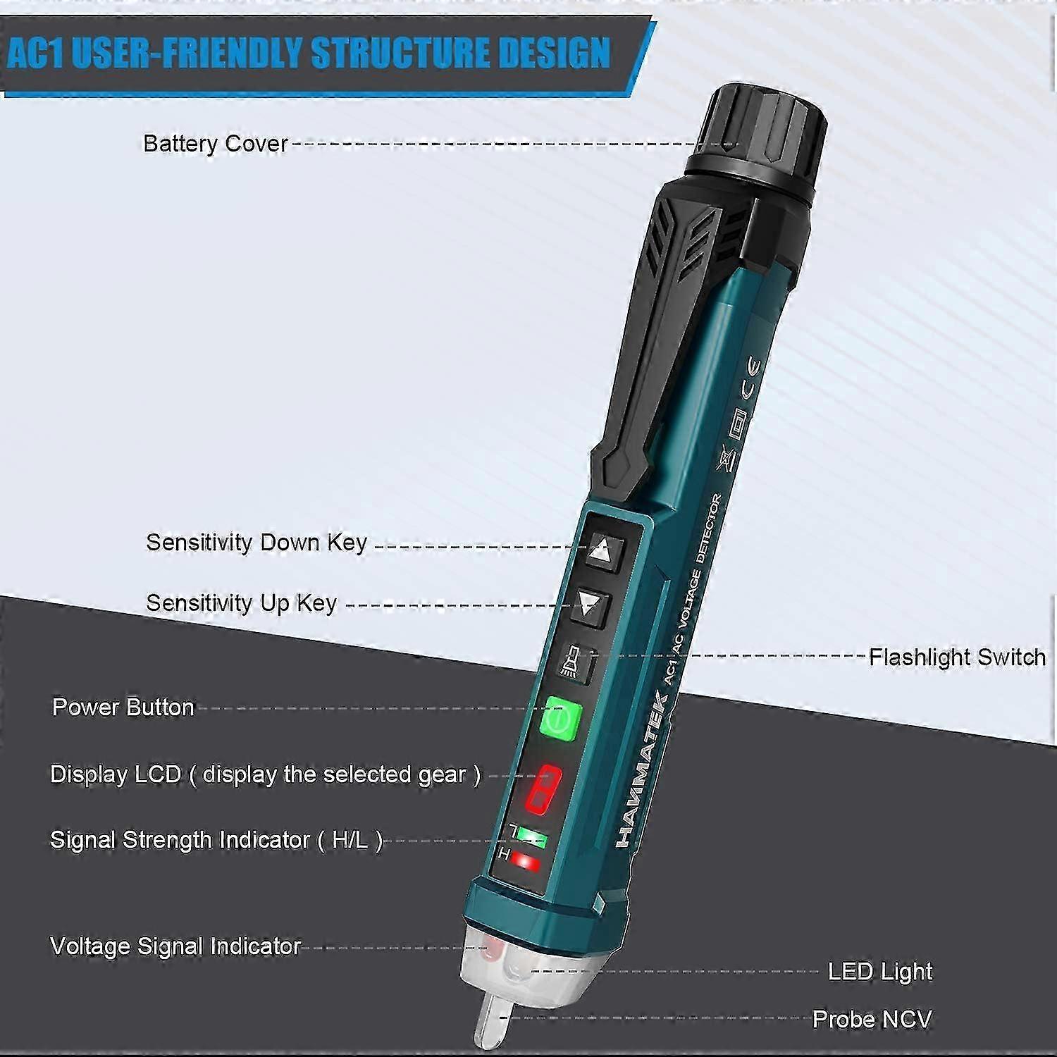 Contactless Voltage Detector, Adjustable Sensitivity/Bright LCD/LED Flashlight/Dual Range 12V/48V-1000V