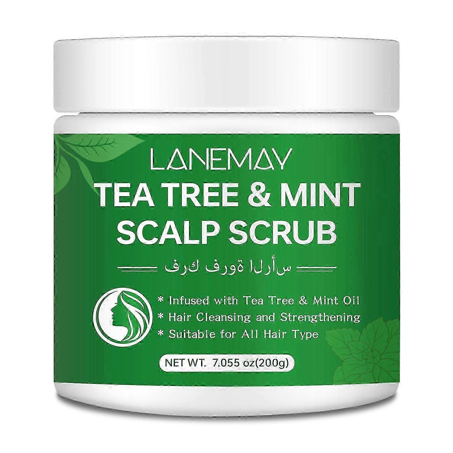 Gommage pour le cuir chevelu à l’arbre à thé et à la menthe, shampooing exfoliant pour le cuir chevelu à l’arbre à thé, traitement du cuir chevelu à l’huile de menthe, nettoyage et renforcement des cheveux, pour tous les cheveux
