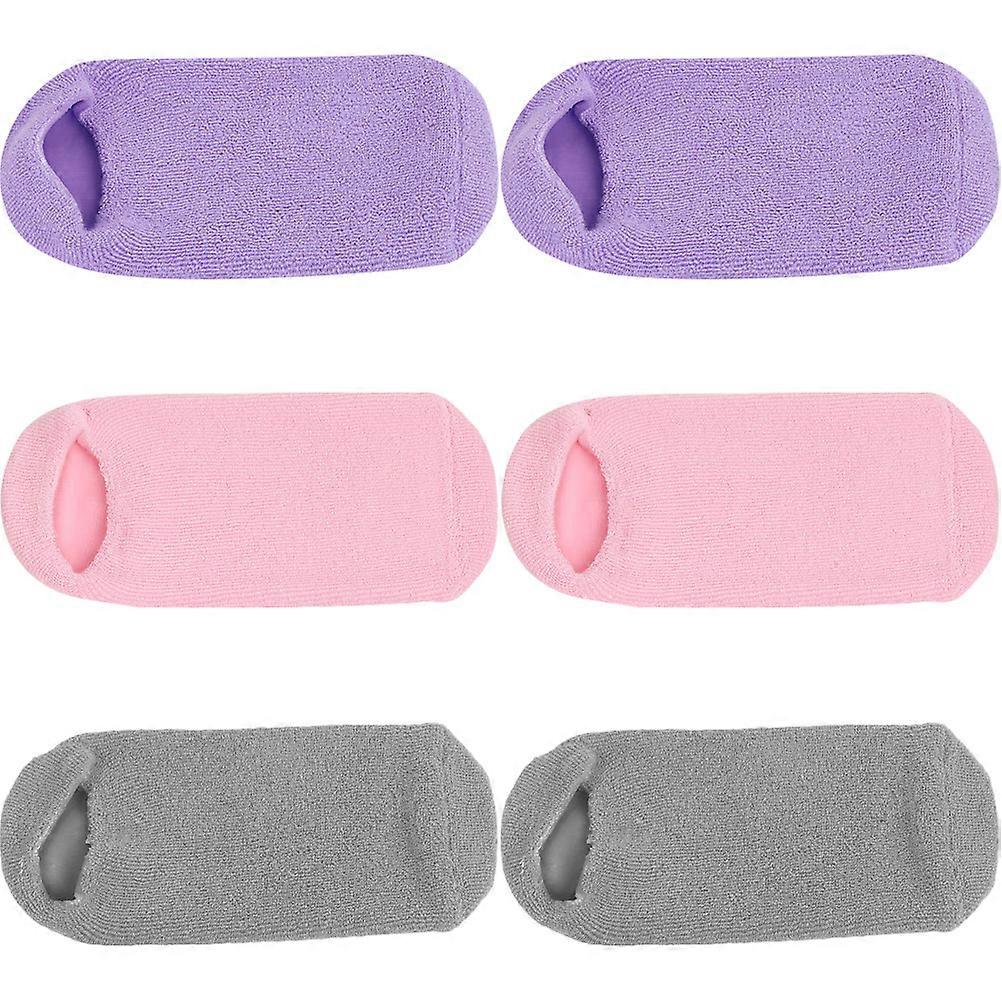 Moisturizing Gel Socks for Women Spa Overnight Foot Care Socks with Slip Design and Elastic for Dry Feet Grey Set of 3 Pairs