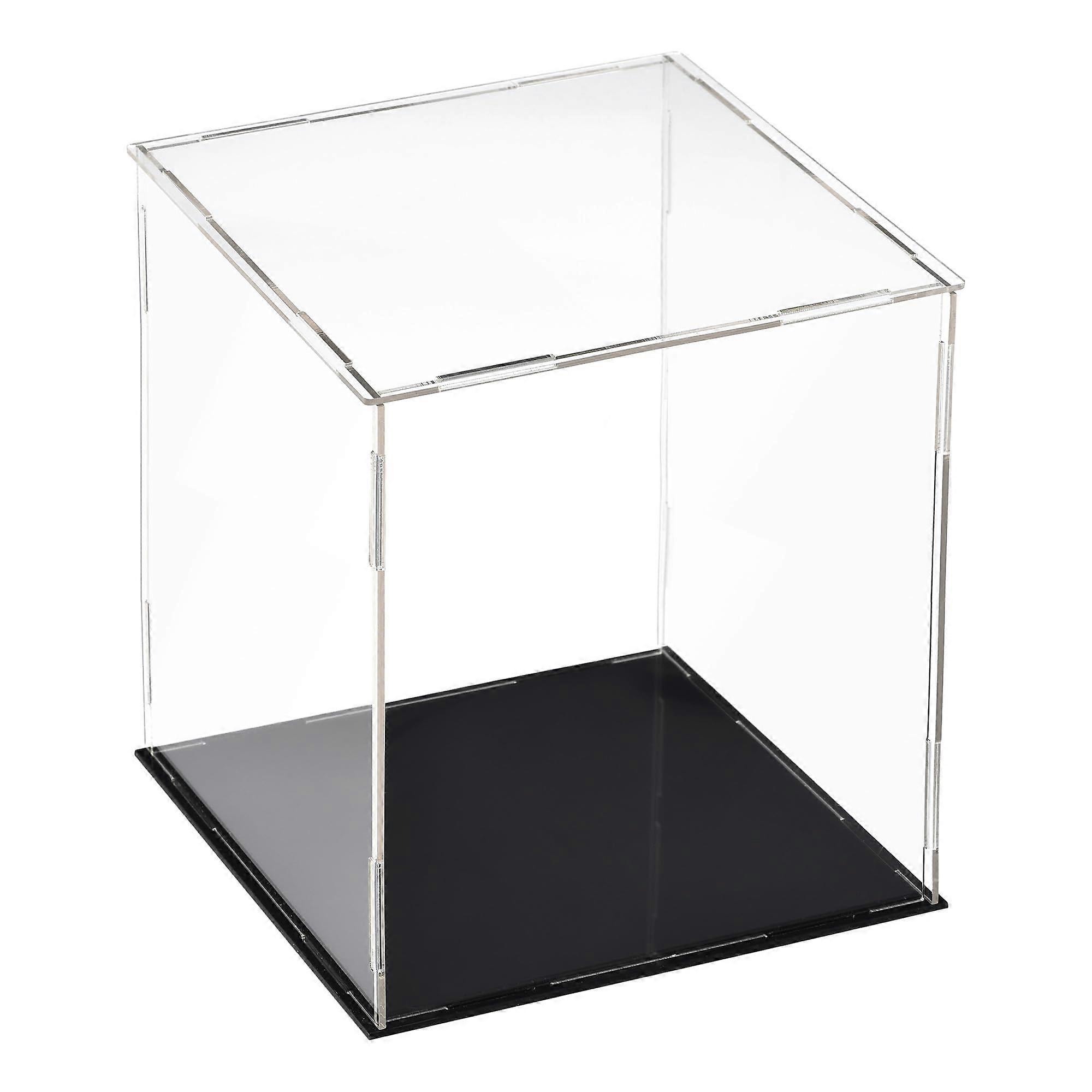 Clear Acrylic Showcase, 15x15x20cm Assembleable Cube Storage Box with Black Base