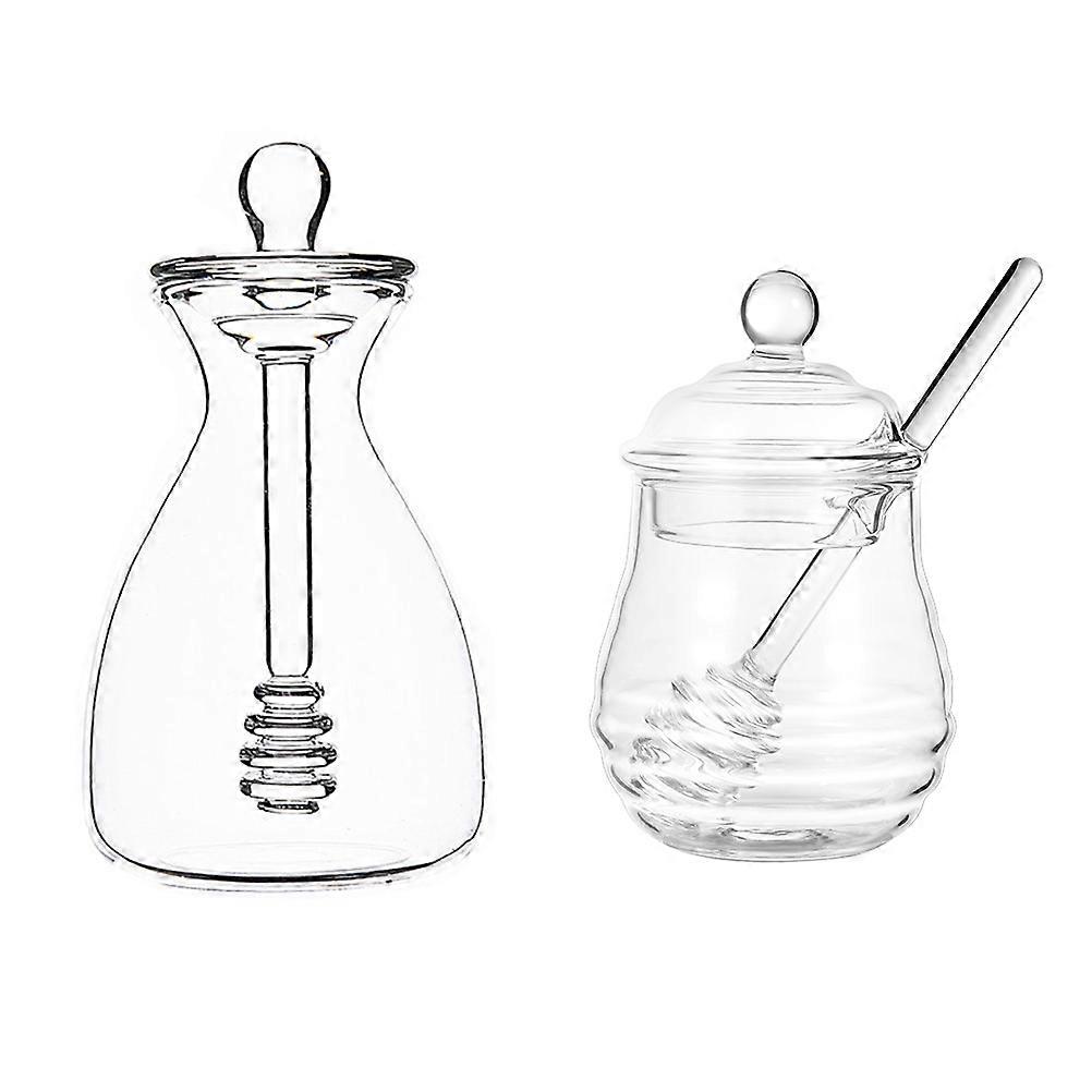 Honey Pot with Dipper Dustproof Lid Home Use Round Material 2 Sets